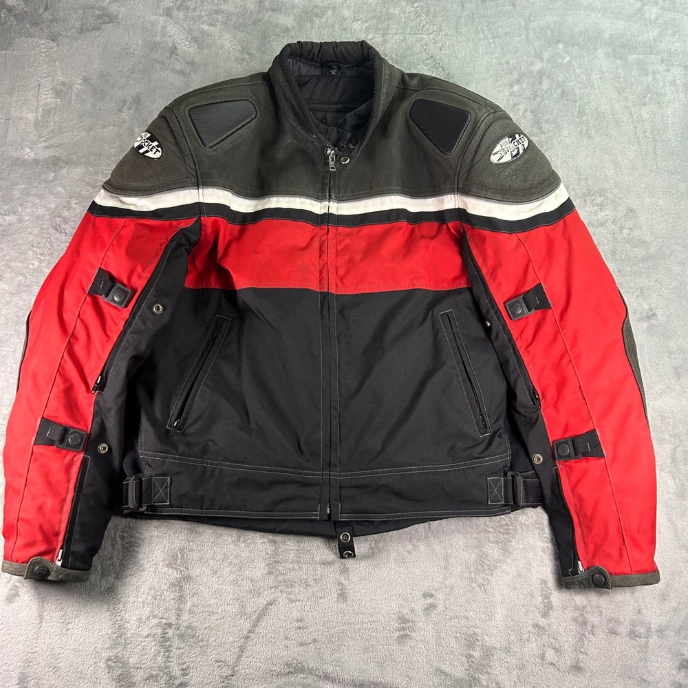 Joe Rocket Mens XXL Red Black Leather Textile Armored Motorcycle Riding Jacket